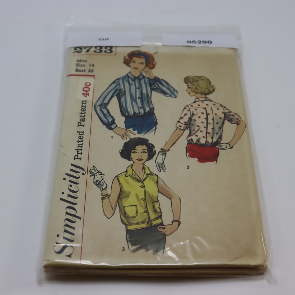 Simplicity 2733 Vintage 1950s Misses Shirt Blouse Sewing Pattern Size 14 Bust 34